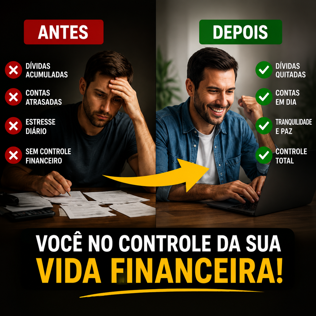 Antes e depois da transformação financeira